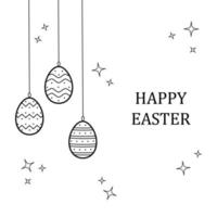 Easter greeting card with eggs with ornament. Happy Easter. Hand drawn doodle sketch style. Vector illustration.