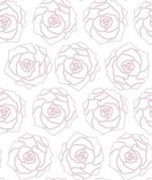 Pink roses seamless pattern. Pink outline on a white background. Hand-drawn monochrome vector illustration.