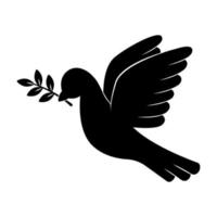 paloma voladora de la paz con rama de olivo. silueta negra sobre fondo blanco. concepto de paz. ilustración vectorial aislada. vector