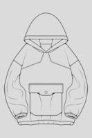 hoodie oversized outline drawing vector, hoodie oversized in a sketch style, trainers template outline, vector Illustration.