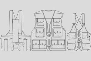 Set of chest vest bag outline drawing vector, chest vest bag in a sketch style, trainers template outline, vector Illustration.