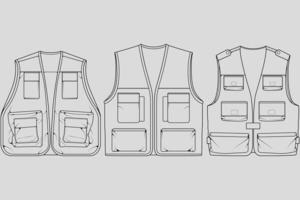 conjunto de vector de dibujo de contorno de bolsa de chaleco de pecho, bolso de chaleco de pecho en un estilo de boceto, contorno de plantilla de entrenadores, ilustración vectorial.