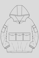 hoodie oversized outline drawing vector, hoodie oversized in a sketch style, trainers template outline, vector Illustration.