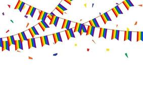 Rainbow bunting flags isolated on white background