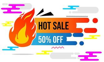 hot sale banner with fire icon. advertising badge with flat design vector