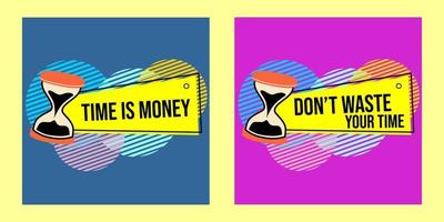 quote banner with hourglass icon and text time is money. vector