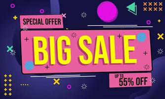 Memphis style big sale banner on blue background. suitable for use for posters and banners vector