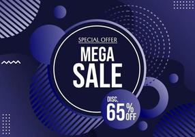 abstract geometric background with mega sale text. advertising banner with dark blue gradient color. vector