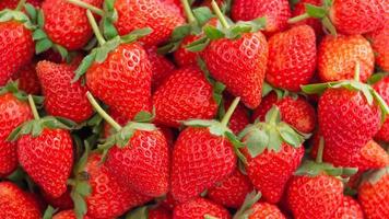 hermosas y deliciosas fresas en una canasta de caja de madera, concepto de agricultura orgánica, entrega directa fresca desde el huerto, primer plano. foto