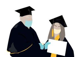The professor presents a diploma, certificate to a young student. vector