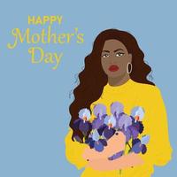 Mother's Day card. Mom with bouquet of iris vector