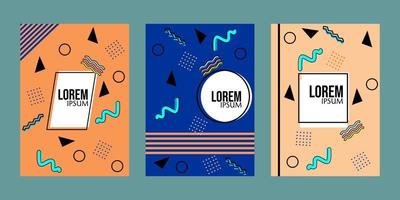 geometric memphis style book cover set, modern and trendy background design. used for school book covers vector