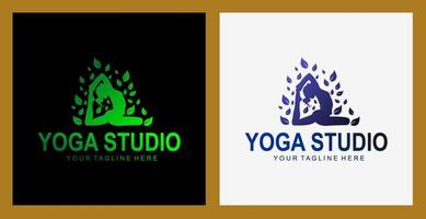 yoga logo sitting person silhouette with flying leaves elements. suitable for mascot yoga vector