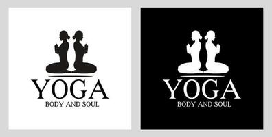 logotipo de yoga de silueta con elemento femenino sentado vector