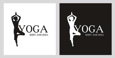 logotipo de yoga de silueta con elemento de persona de pie. ilustración de pose de yoga vector