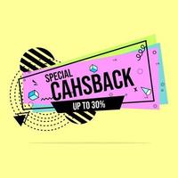 cashback banner on pink background in memphis style. used for sales promotion vector