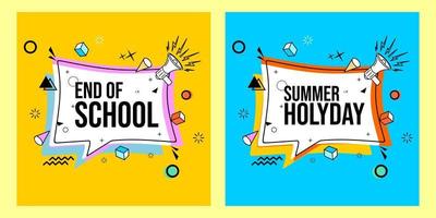 banner de fin de escuela en estilo memphis abstracto, elementos dinámicos y bonitos, adecuado para el diseño de carteles vector