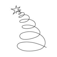 Christmas tree linear art continuous line drawing of tree Christmas vector illustration