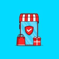 Shopping with phone flat design illustration vector