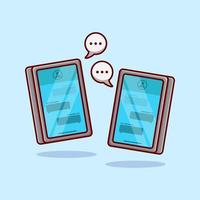 Illustration of two cellphones communicating with each other by chat vector