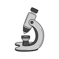 A microscope. Doodle style. An optical device. A symbol of science, biology, study, research. Hand-drawn Colorful vector illustration. The design elements are isolated on a white background.