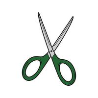 Open scissors. School item, office supplies. Doodle. Hand-drawn Colorful vector illustration. The design elements are isolated on a white background.