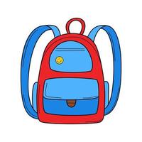 A school backpack with pockets. Doodle. Hand-drawn Colorful vector illustration. The design elements are isolated on a white background.