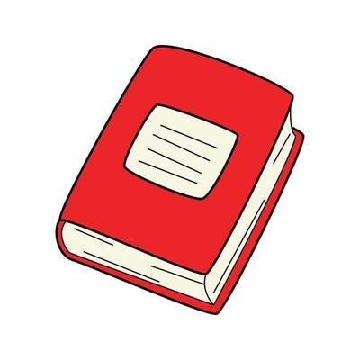 A closed hardcover book. Doodle. Symbol of study, learning, education, school. Hand-drawn Colorful vector illustration. Design elements are isolated on a white background
