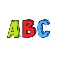 las letras abc en estilo garabato. ilustración vectorial colorida dibujada a mano. los elementos de diseño están aislados en un fondo blanco vector