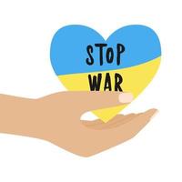 A human hands holding a heart in the colors of Ukrainian flag. Symbol of peace. Stop war. Color illustration in a flat style isolated on a white background. vector