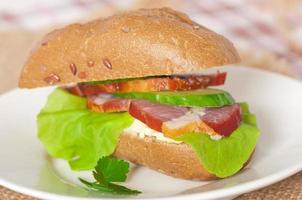 sandwich with cream cheese and smoked bacon photo