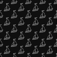 seamless pattern with sailing ships on black background. doodle vector ships pattern