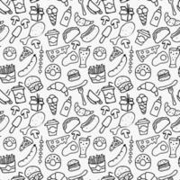 Fast food set icons, fastfood background. Doodle fast food icons. seamless pattern with food icons. food icons on white background. hand drown vector pattern with fast food icons