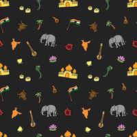 Colored seamless pattern with doodle indian icons. Indian vector icons.  you can use this as a background for a wedding card or greeting