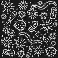 Vector set icons with viruses. Doodle vector with viruses icons on black background