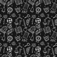 Seamless vector pattern with school icons. Doodle vector with school icons on black background. Vintage school pattern, sweet elements background for your project