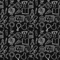 Seamless vector pattern with education icons. Doodle vector with education and school icons on black background. Vintage education pattern