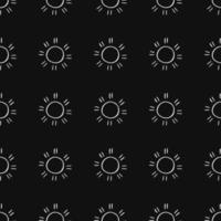 Seamless pattern with sun icons. Doodle sun icons on black background. Doodle summer icons. Summer seamless pattern. Vacation vector pattern