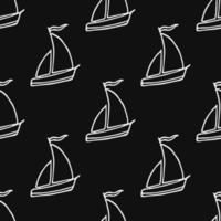 seamless pattern with sailing ships on black background. doodle vector ships pattern