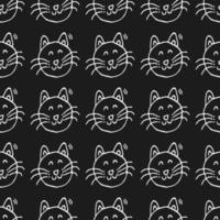 Seamless vector pattern with cats. Doodle vector with cats on black background. Vintage pattern with cats icons, sweet elements background for your project