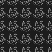 Seamless vector pattern with cats. Doodle vector with cats on black background. Vintage pattern with cats icons, sweet elements background for your project