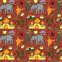 Colored seamless pattern with doodle indian icons. Indian vector icons.  you can use this as a background for a wedding card or greeting