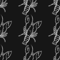 Seamless vector pattern with crayfish. Doodle vector with crayfish icons on black background. Vintage crayfish pattern