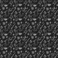 Seamless Halloween vector pattern. Doodle vector with halloween icons on black background. Vintage halloween icons,sweet elements background for your project