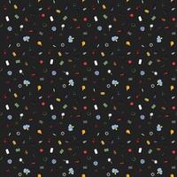 Colored seamless doodle pattern with business and technology set icons. Doodle vector with business icons on dark background. Vintage technology icons,sweet elements background for your project