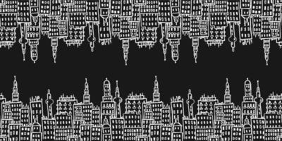 Black horizontal seamless pattern with city buildings. black and white background vector