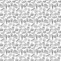 Seamless cafe vector pattern.Seamless coffee shop vector patter.Doodle vector with cafe icons on white background. Vintage coffe shop icons,sweet elements background for your project, menu, cafe shop.