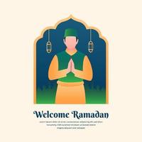 bienvenido ramadán con ilustración de personas vector