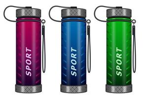 set sports water bottles realistic isolated white background