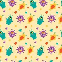 Funny aliens and multicolored stars on a yellow background. vector